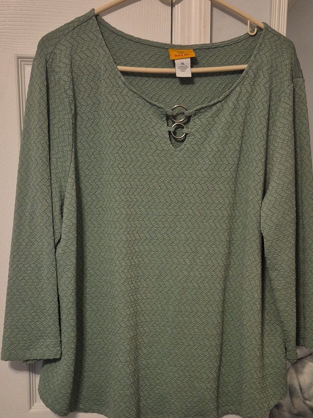 Ruby Rd. Sage Green Long Sleeve Top with Double Ring Detail